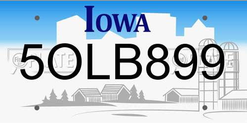 5OLB899 Iowa License Plate