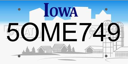 5OME749 Iowa License Plate