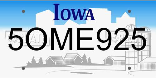5OME925 Iowa License Plate