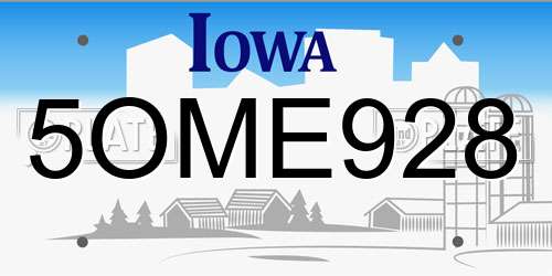 5OME928 Iowa License Plate