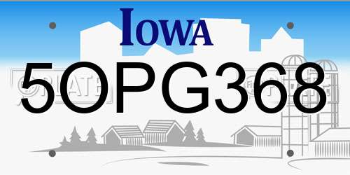 5OPG368 Iowa License Plate