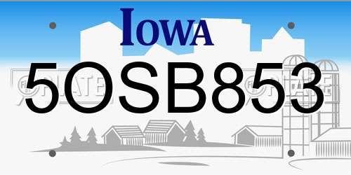 5OSB853 Iowa License Plate