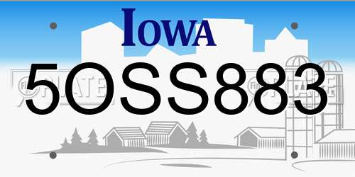 5OSS883 Iowa License Plate