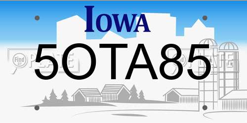 5OTA85 Iowa License Plate