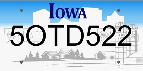 5OTD522 Iowa License Plate