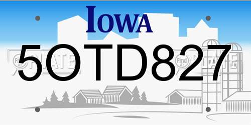 5OTD827 Iowa License Plate