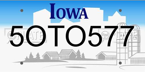 5OTO577 Iowa License Plate