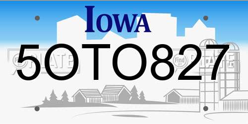 5OTO827 Iowa License Plate