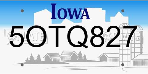 5OTQ827 Iowa License Plate