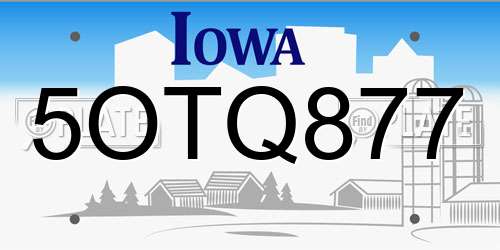 5OTQ877 Iowa License Plate