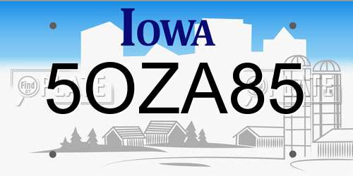 5OZA85 Iowa License Plate