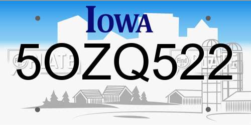 5OZQ522 Iowa License Plate