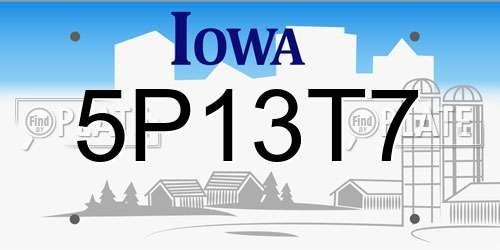 5P13T7 Iowa License Plate