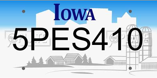 5PES410 Iowa License Plate