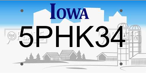 5PHK34 Iowa License Plate