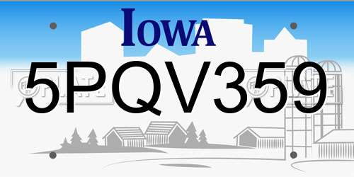 5PQV359 Iowa License Plate