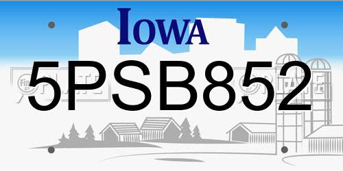 5PSB852 Iowa License Plate