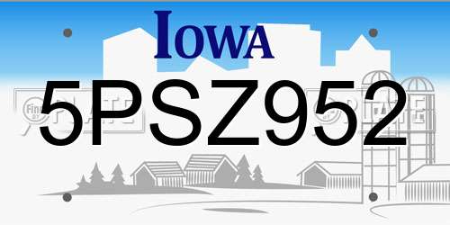 5PSZ952 Iowa License Plate