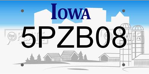 5PZB08 Iowa License Plate