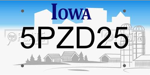 5PZD25 Iowa License Plate