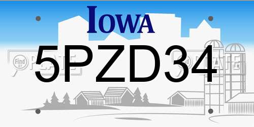 5PZD34 Iowa License Plate
