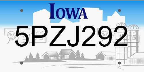 5PZJ292 Iowa License Plate