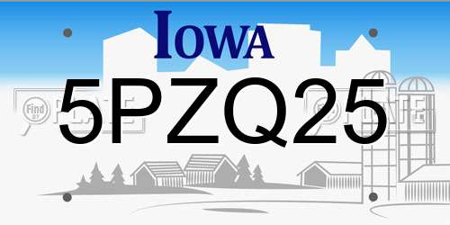 5PZQ25 Iowa License Plate