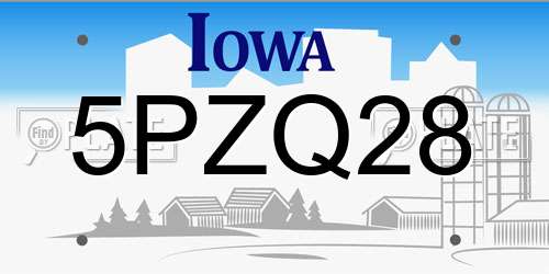5PZQ28 Iowa License Plate