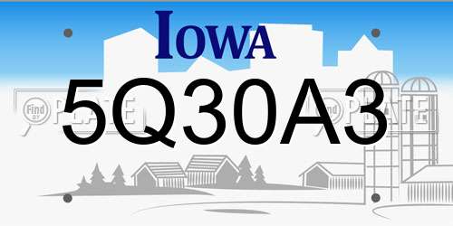 5Q30A3 Iowa License Plate
