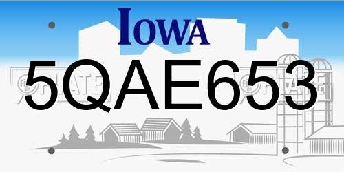 5QAE653 Iowa License Plate