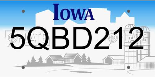 5QBD212 Iowa License Plate