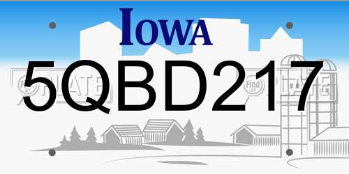 5QBD217 Iowa License Plate
