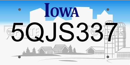 5QJS337 Iowa License Plate