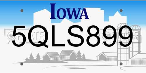 5QLS899 Iowa License Plate