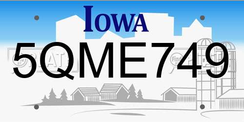 5QME749 Iowa License Plate