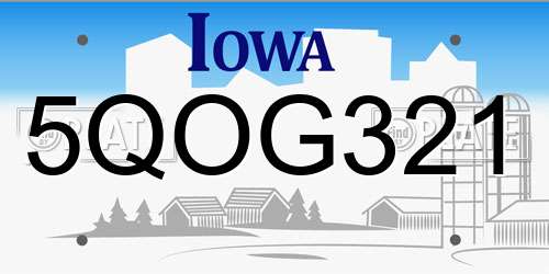 5QOG321 Iowa License Plate