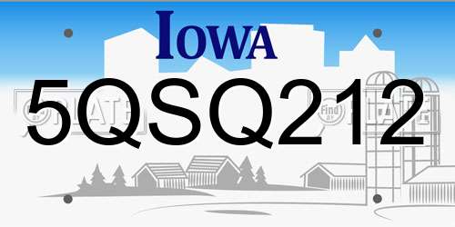 5QSQ212 Iowa License Plate