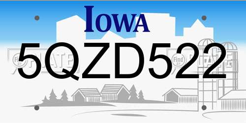 5QZD522 Iowa License Plate