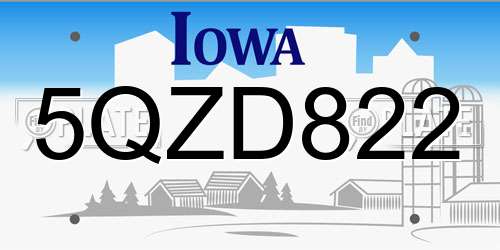 5QZD822 Iowa License Plate