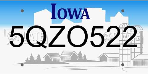 5QZO522 Iowa License Plate