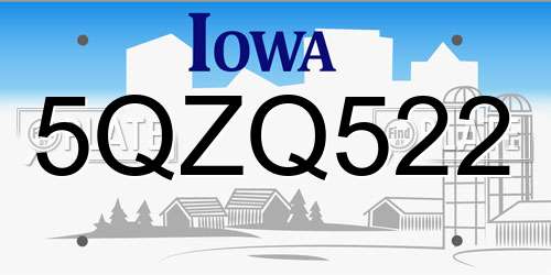5QZQ522 Iowa License Plate