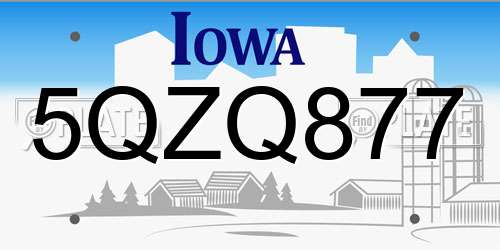 5QZQ877 Iowa License Plate