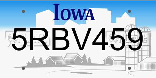 5RBV459 Iowa License Plate