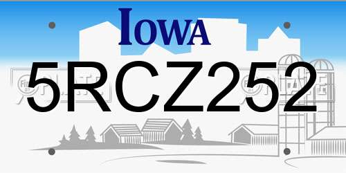 5RCZ252 Iowa License Plate