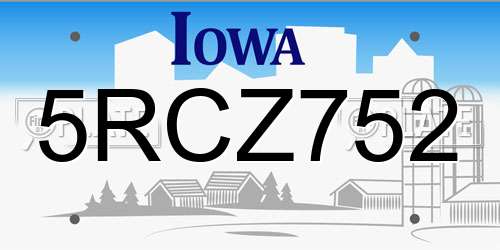 5RCZ752 Iowa License Plate