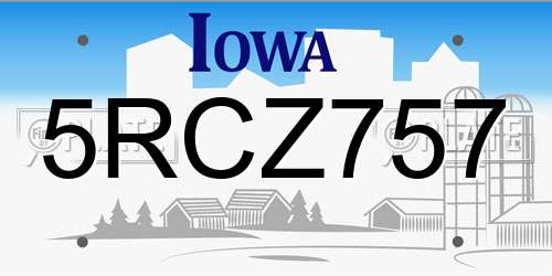 5RCZ757 Iowa License Plate