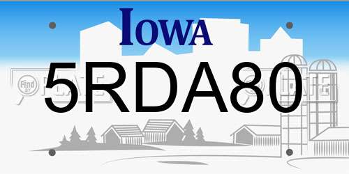 5RDA80 Iowa License Plate