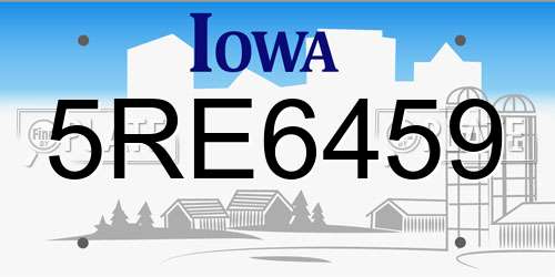5RE6459 Iowa License Plate