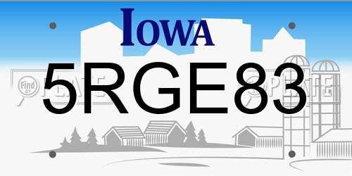 5RGE83 Iowa License Plate