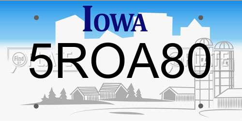 5ROA80 Iowa License Plate